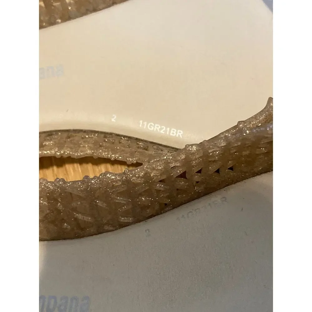 Mini Melissa Campana Jellies Jelly Flats Gold Metallic Tan Sz 2
